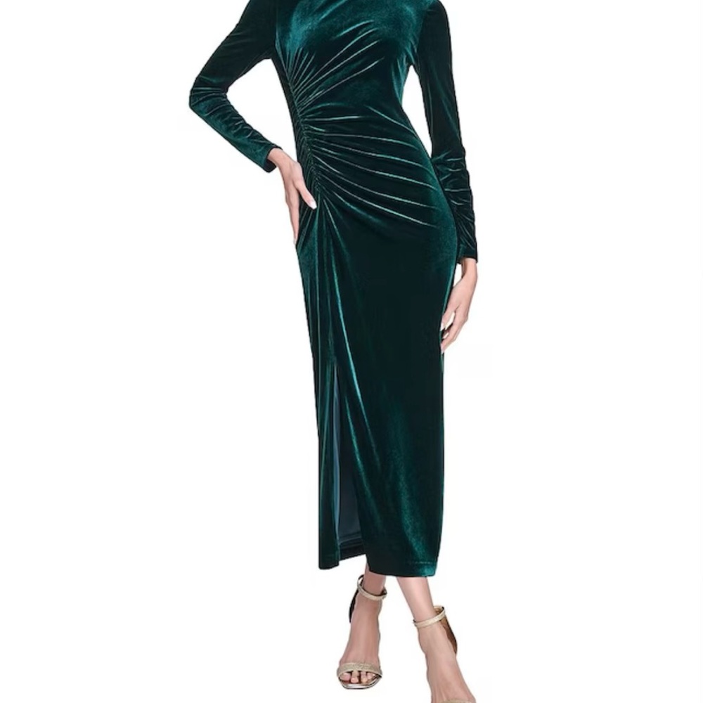 Vince Camuto Dark Green Velvet Long Sleeve Dress